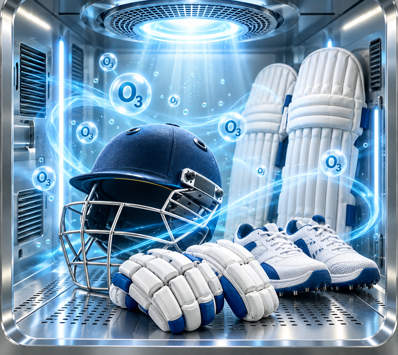 Sports gear inside a controlled ozone sanitisation chamber